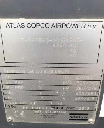 Дизельная электростанция Atlas Copco QAS 325