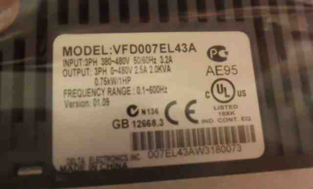 Пч Delta Electronics VFD 0.75 кВт, 400V